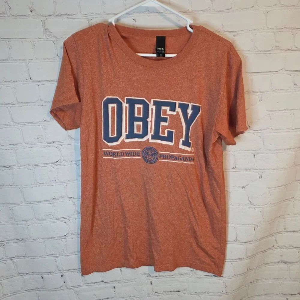 Obey Men's Orange Graphic T-Shirt, Size Medium